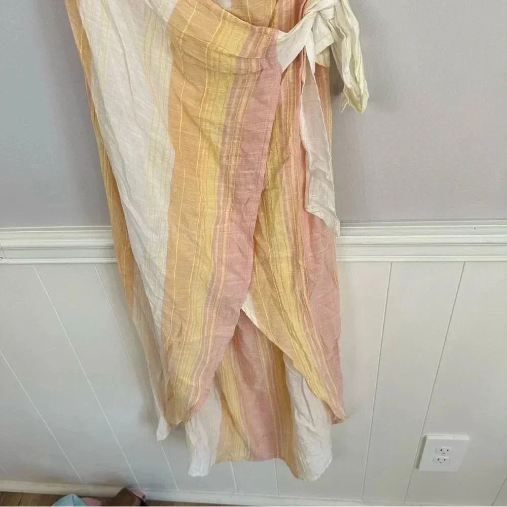 L Space Solana Cover-Up Women's Halter Wrap Dress Cream, Yellow, Pink Sz XL NWT